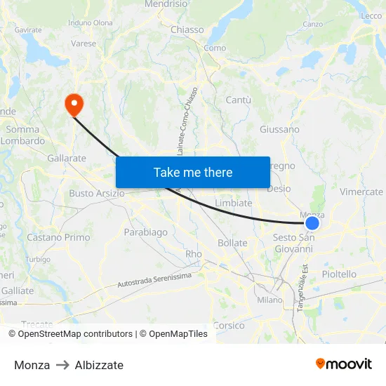 Monza to Albizzate map