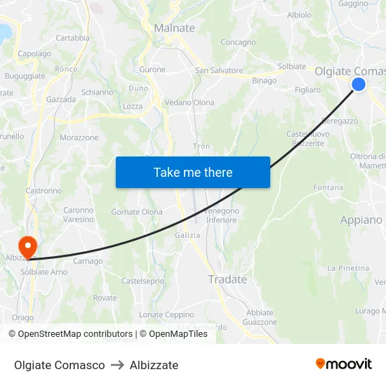 Olgiate Comasco to Albizzate map