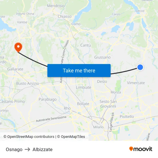Osnago to Albizzate map
