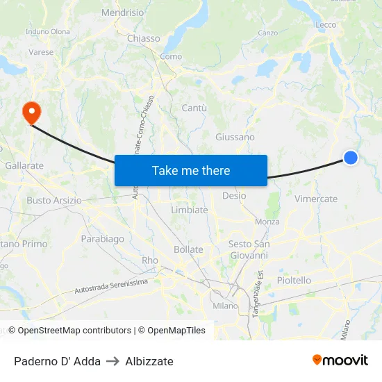Paderno D' Adda to Albizzate map