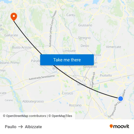 Paullo to Albizzate map