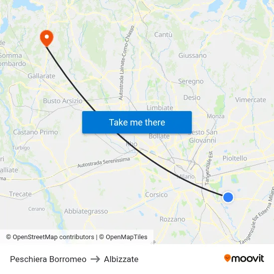 Peschiera Borromeo to Albizzate map