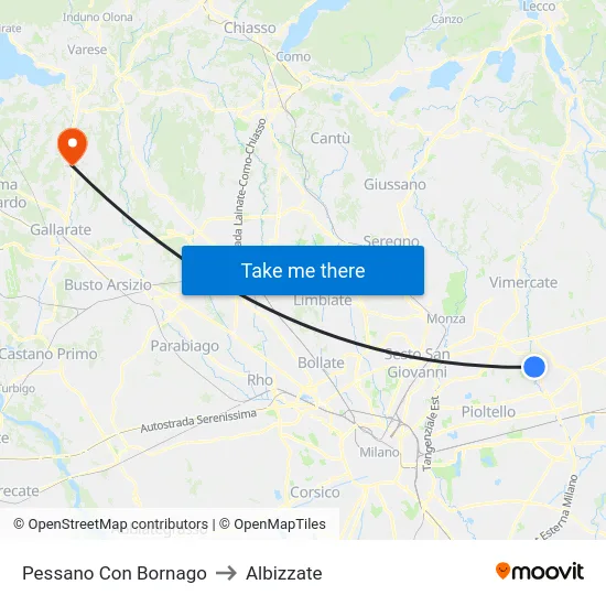 Pessano Con Bornago to Albizzate map