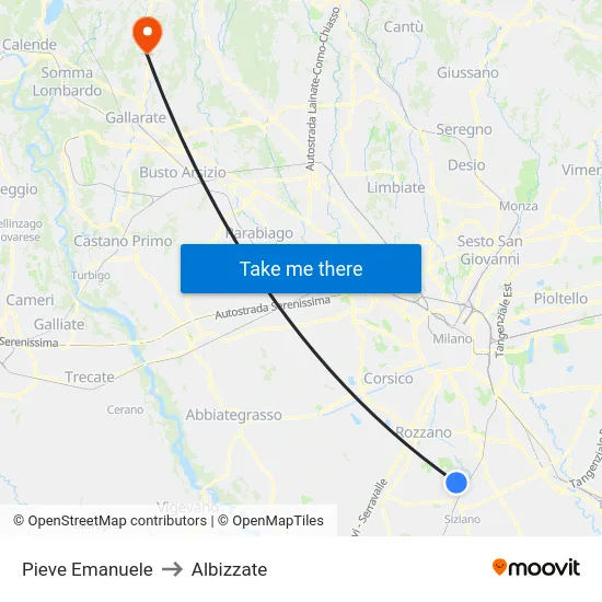 Pieve Emanuele to Albizzate map