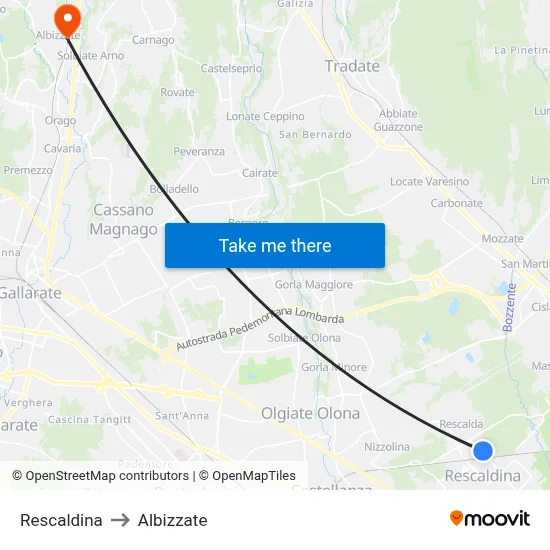 Rescaldina to Albizzate map
