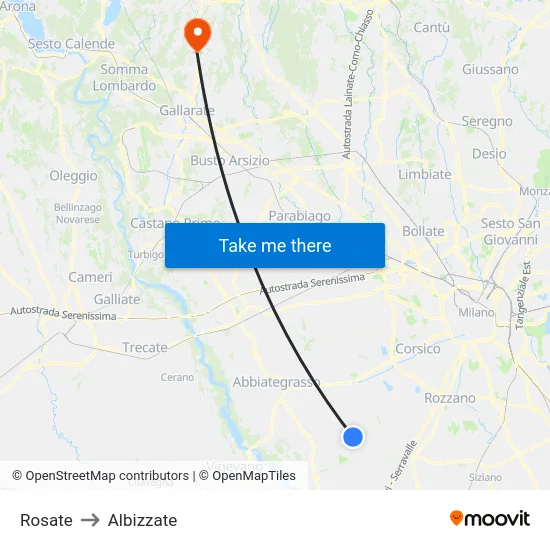Rosate to Albizzate map