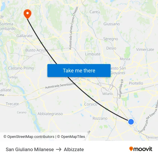 San Giuliano Milanese to Albizzate map