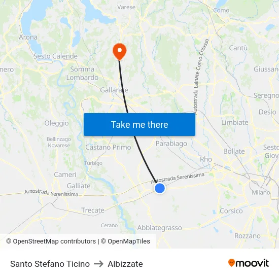 Santo Stefano Ticino to Albizzate map
