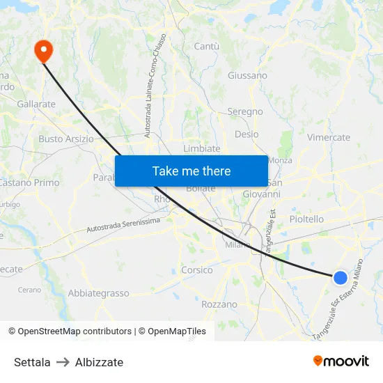 Settala to Albizzate map