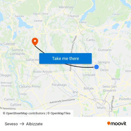 Seveso to Albizzate map
