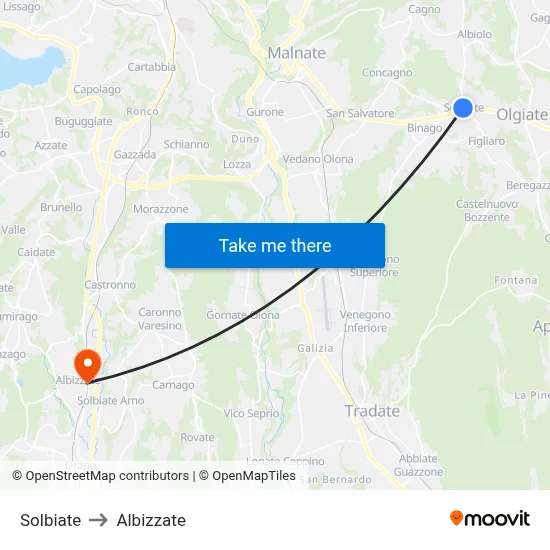 Solbiate to Albizzate map