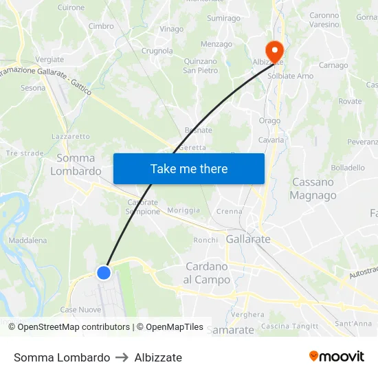 Somma Lombardo to Albizzate map