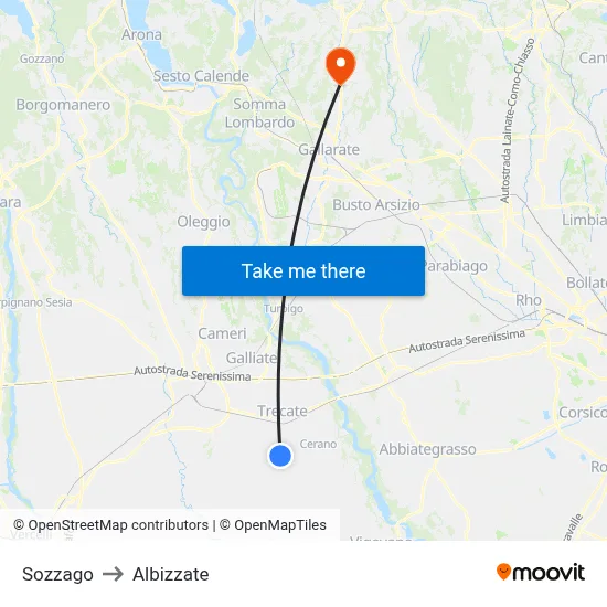 Sozzago to Albizzate map