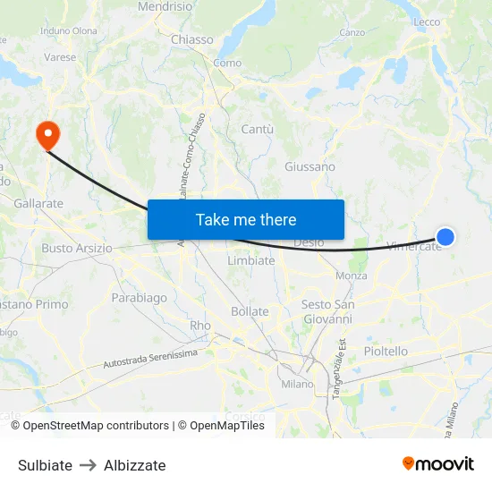 Sulbiate to Albizzate map