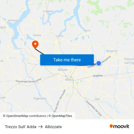 Trezzo Sull' Adda to Albizzate map