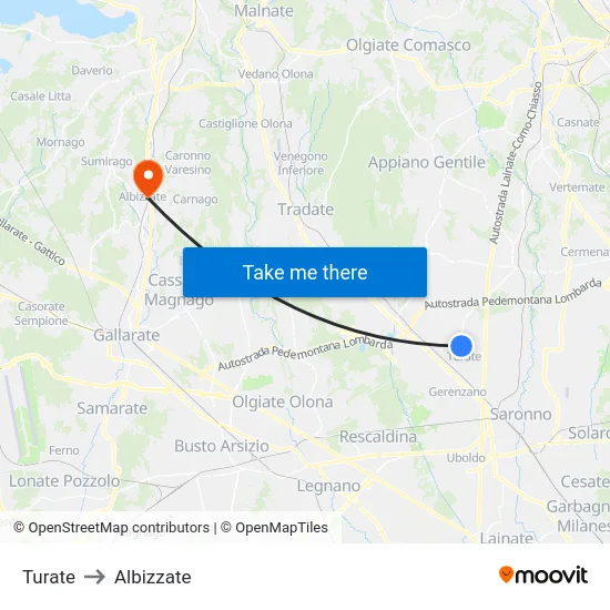 Turate to Albizzate map