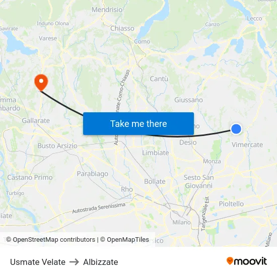 Usmate Velate to Albizzate map