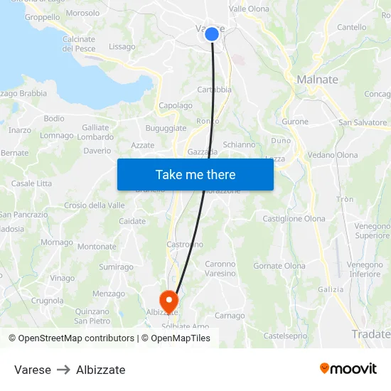 Varese to Albizzate map