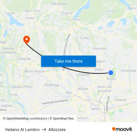 Vedano Al Lambro to Albizzate map