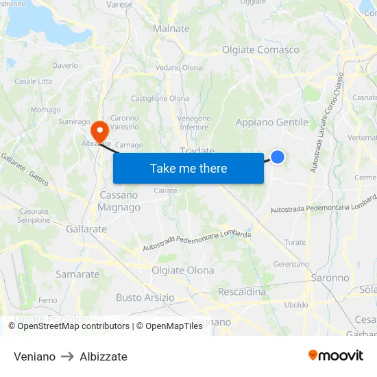 Veniano to Albizzate map