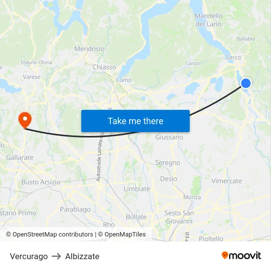 Vercurago to Albizzate map