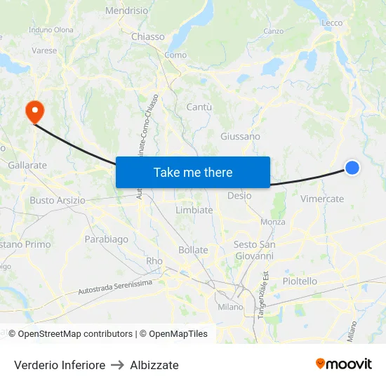 Verderio Inferiore to Albizzate map