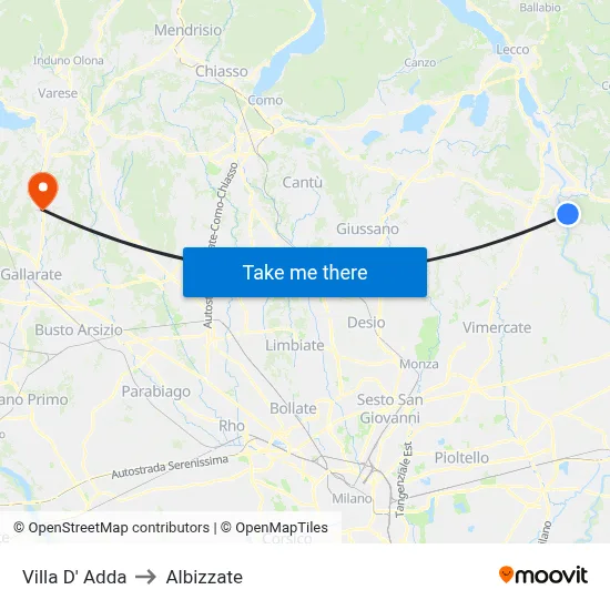 Villa D' Adda to Albizzate map