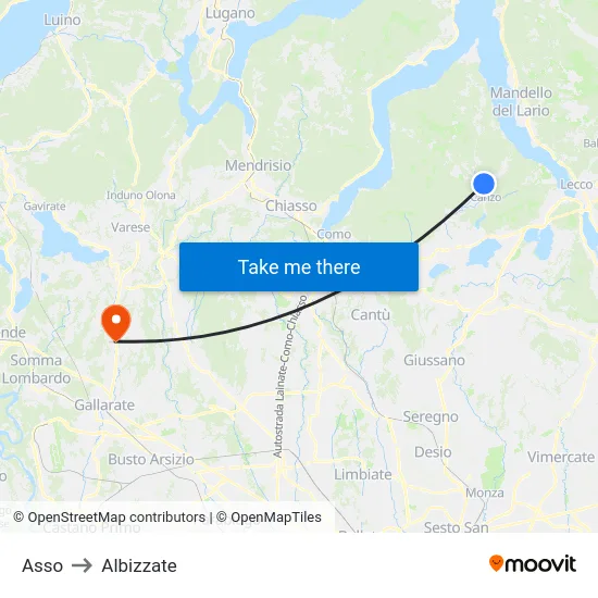 Asso to Albizzate map