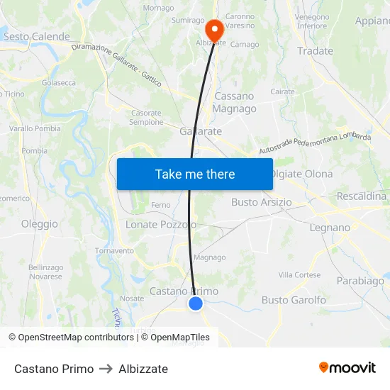 Castano Primo to Albizzate map