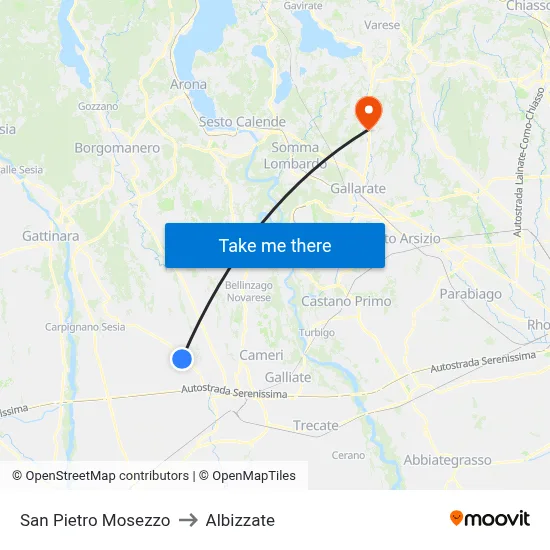 San Pietro Mosezzo to Albizzate map