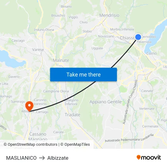 Maslianico to Albizzate map
