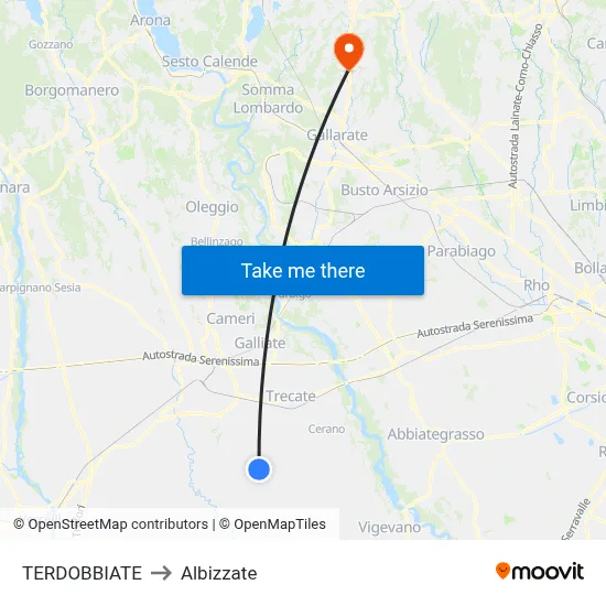 TERDOBBIATE to Albizzate map