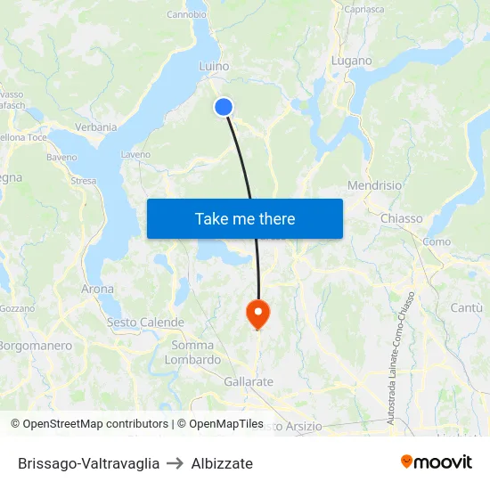 Brissago-Valtravaglia to Albizzate map