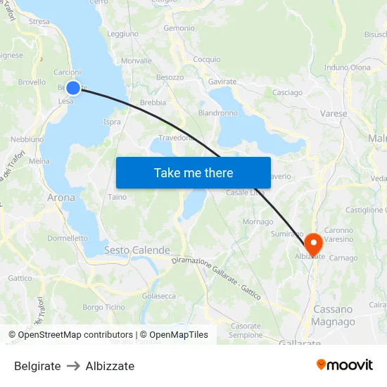 Belgirate to Albizzate map