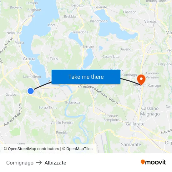 Comignago to Albizzate map