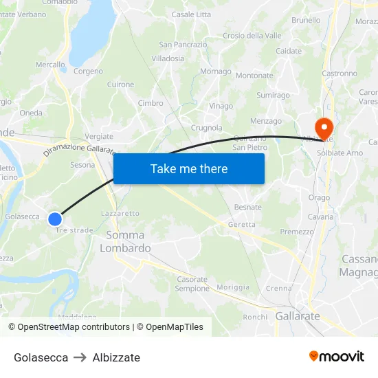 Golasecca to Albizzate map