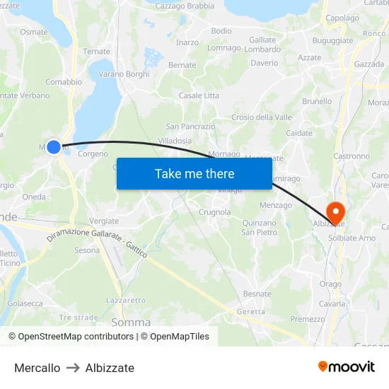 Mercallo to Albizzate map