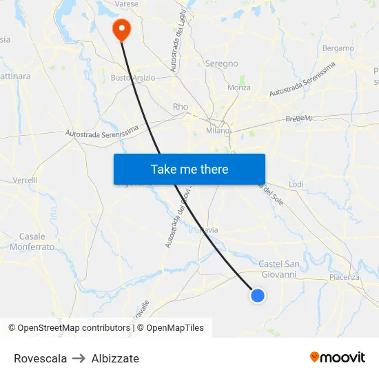 Rovescala to Albizzate map