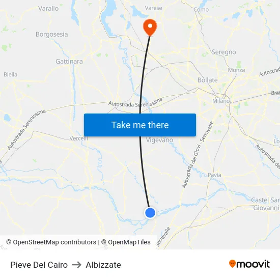 Pieve Del Cairo to Albizzate map