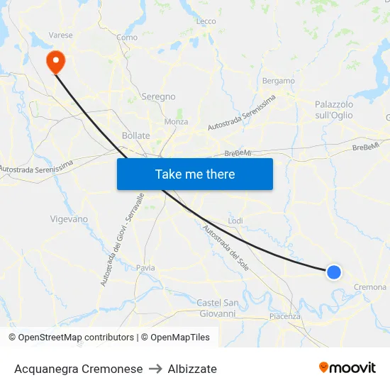 Acquanegra Cremonese to Albizzate map