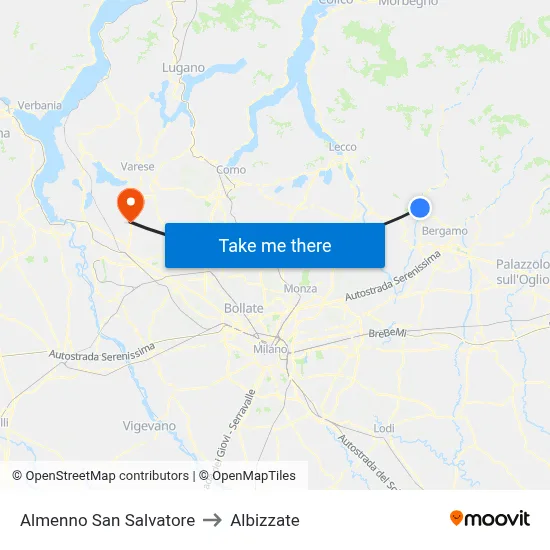 Almenno San Salvatore to Albizzate map