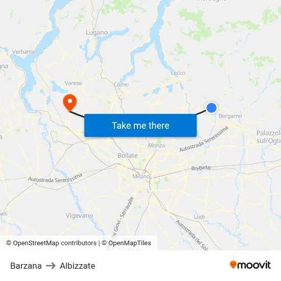 Barzana to Albizzate map