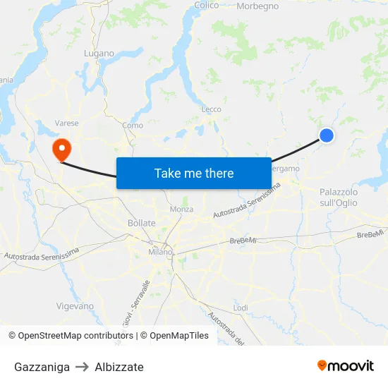 Gazzaniga to Albizzate map
