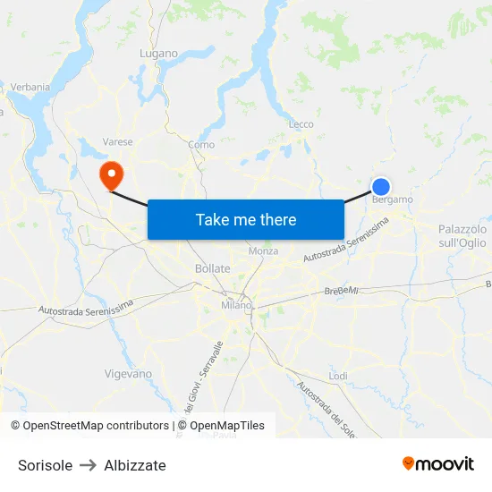 Sorisole to Albizzate map