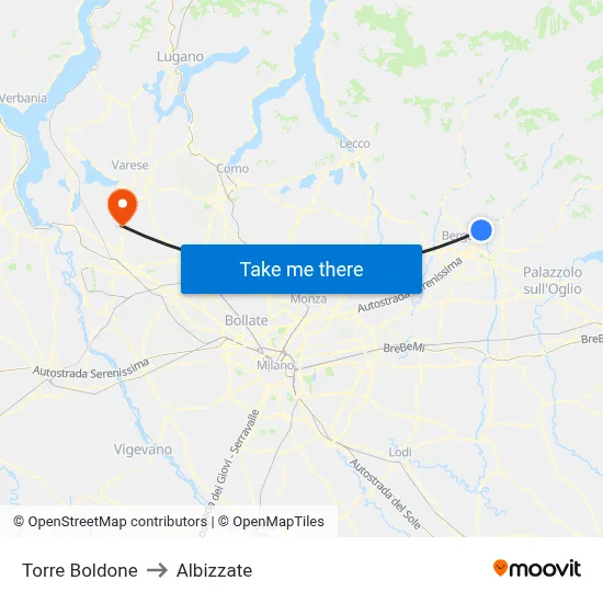 Torre Boldone to Albizzate map