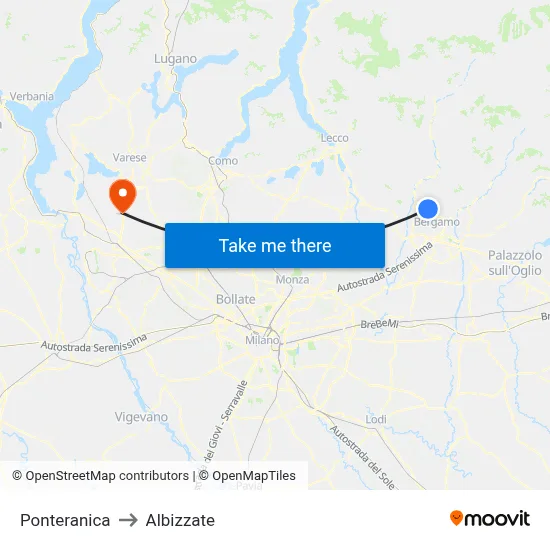 Ponteranica to Albizzate map