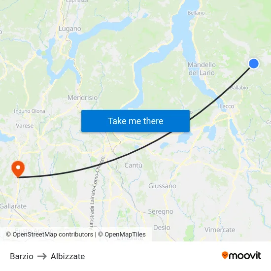 Barzio to Albizzate map