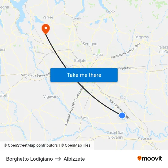 Borghetto Lodigiano to Albizzate map