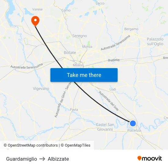 Guardamiglio to Albizzate map