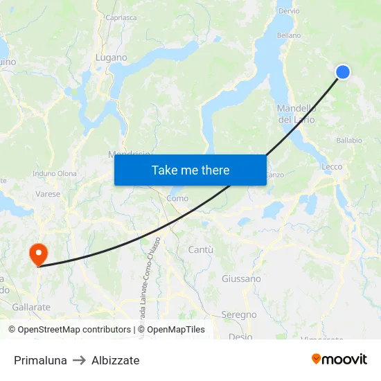 Primaluna to Albizzate map